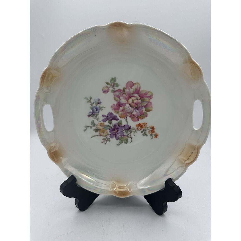 Oremont Bavaria Hand Painted Pink Floral Plate 9 1/2" Lusterware Porcelain MCM